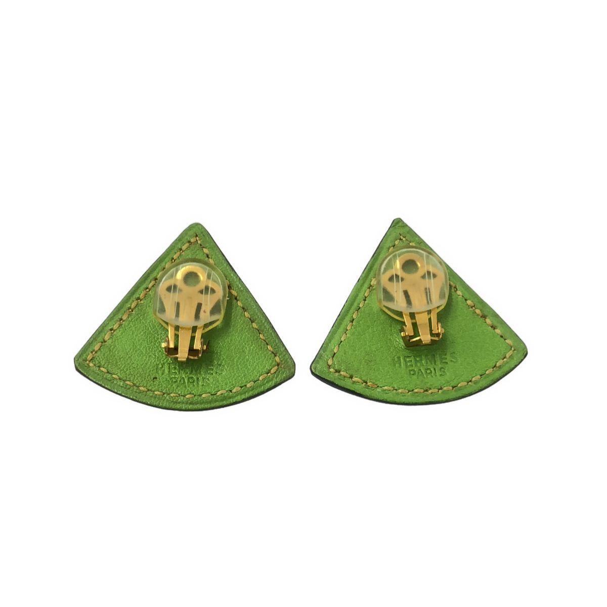 Hermes Leather Triangle Earrings Green — view 4
