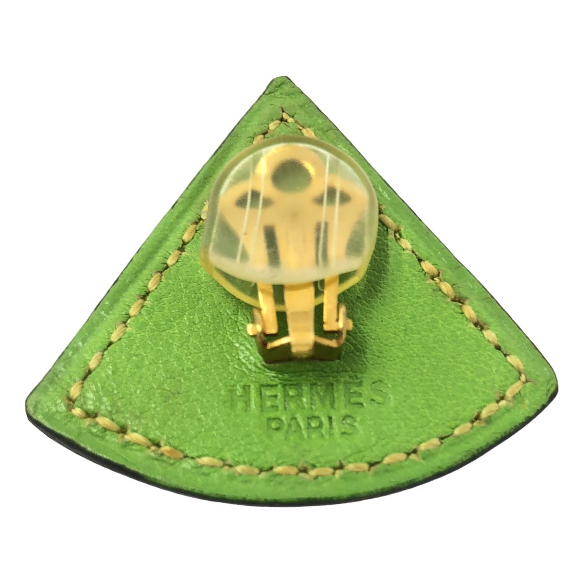 Hermes Leather Triangle Earrings Green — view 6