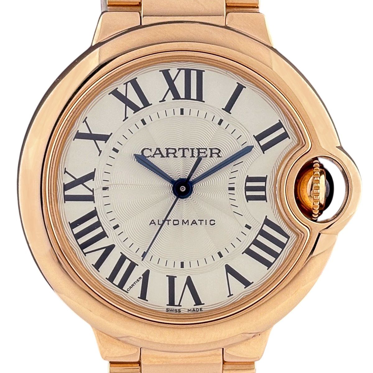 Cartier Baron Blue Rose Gold Watch PG Automatic Winding Silver