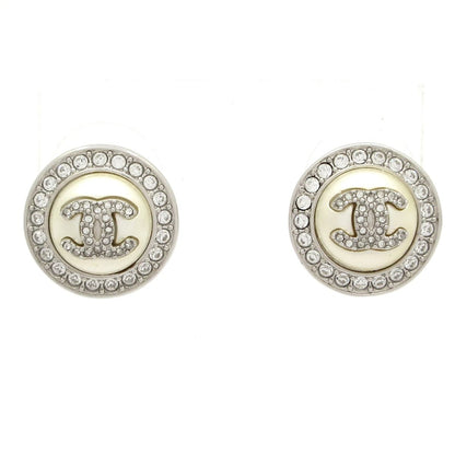 Chanel Earrings CC Logo Silver White Clear