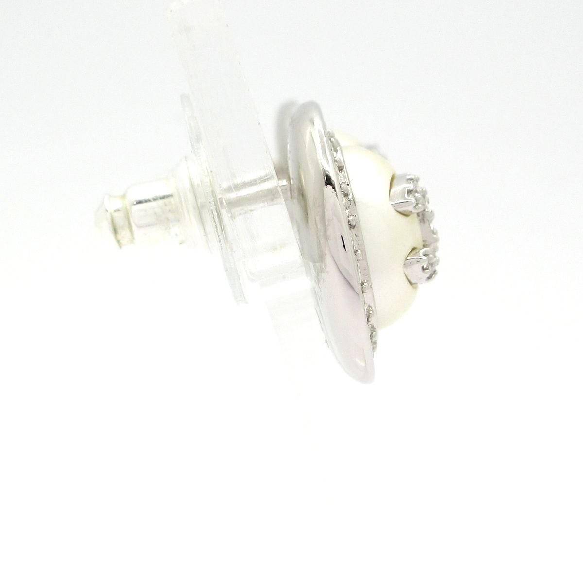 Chanel Earrings CC Logo Silver White Clear — view 2