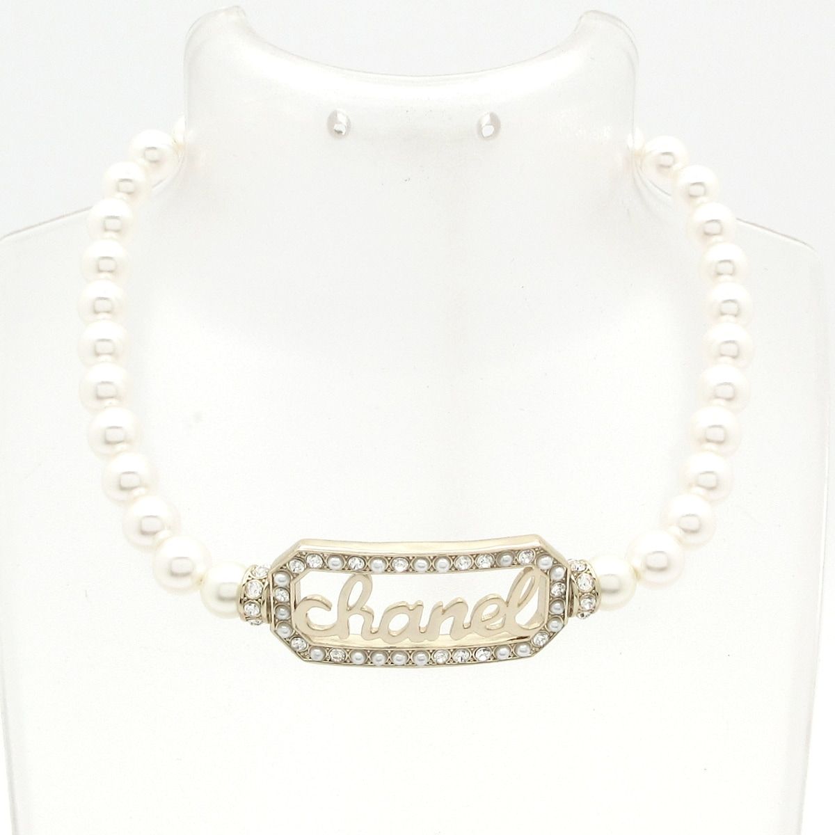 Chanel Choker Gold Ivory Clear Logo Necklace — view 2