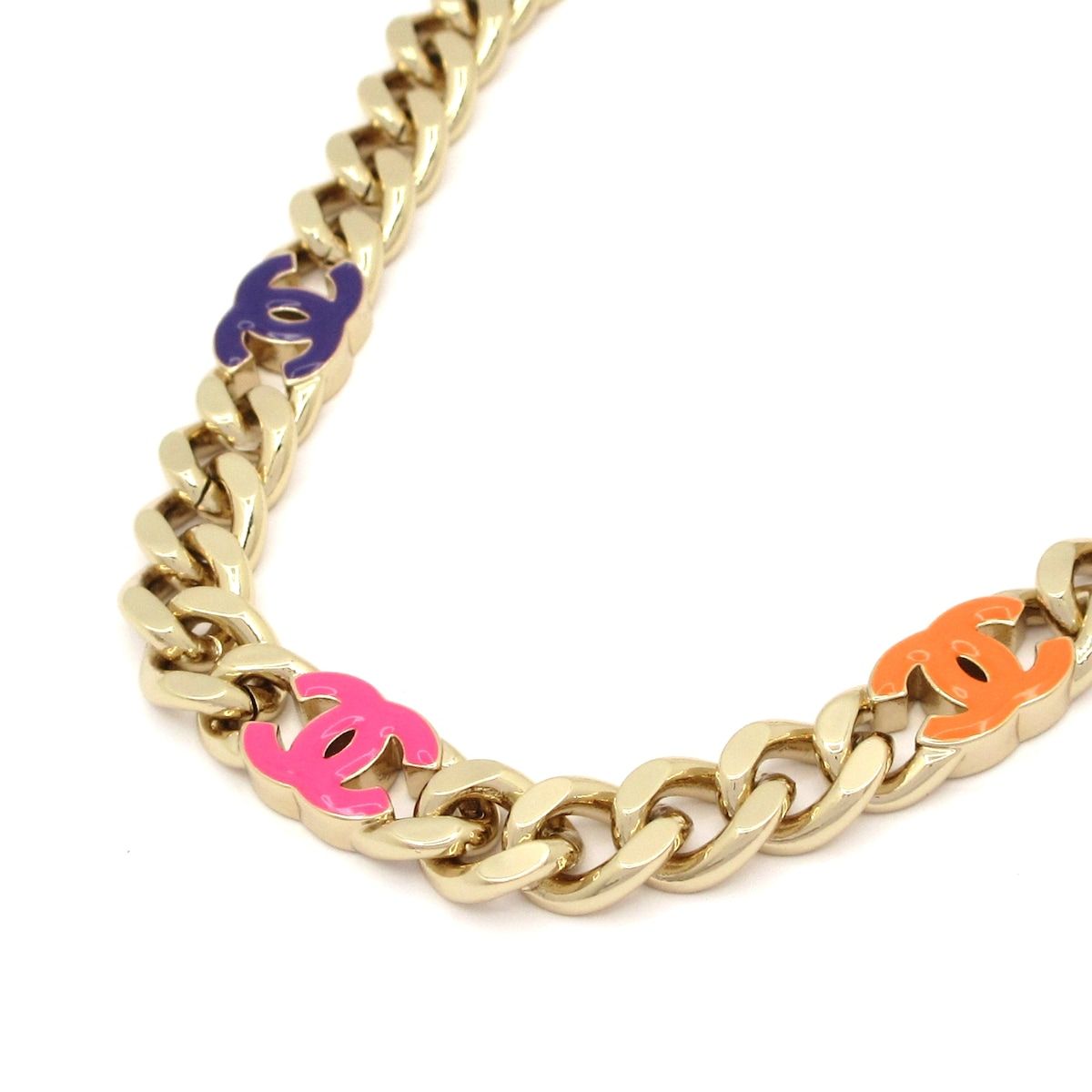 Chanel Choker CC Logo Gold Pink Multi Necklace