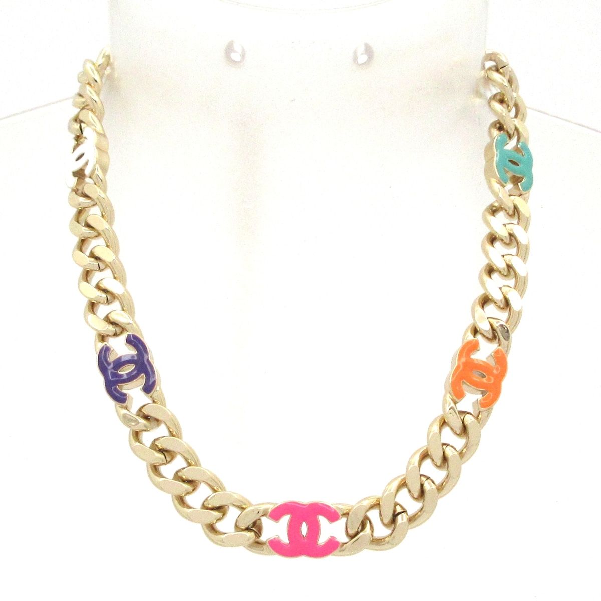 Chanel Choker CC Logo Gold Pink Multi Necklace — view 2
