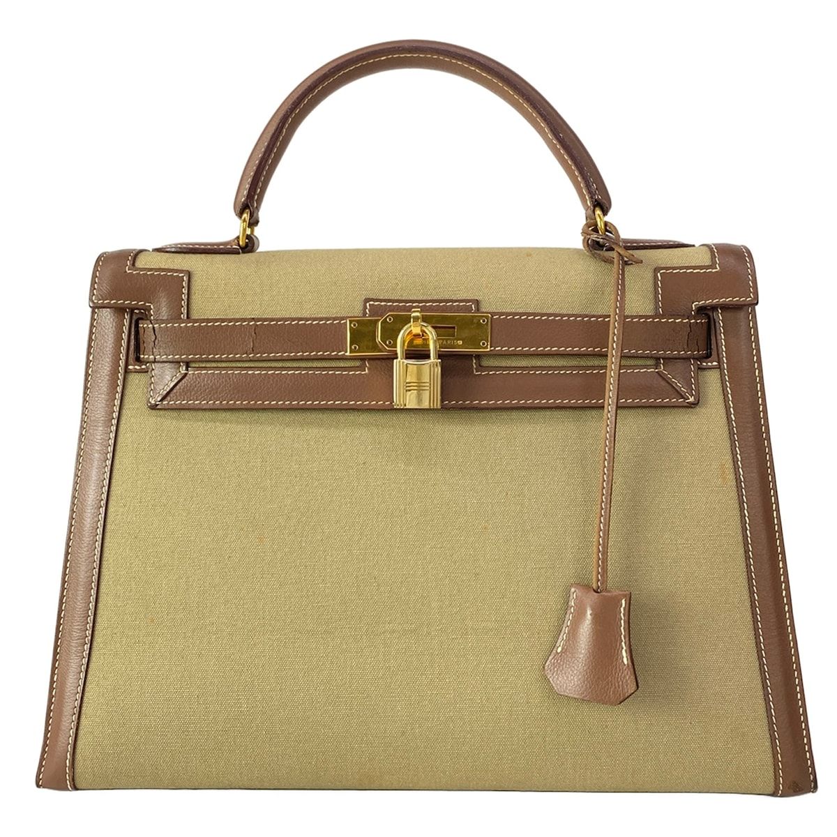 Hermes Handbag Kelly 32 Khaki Dark Brown