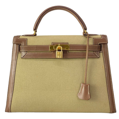 Hermes Handbag Kelly 32 Khaki Dark Brown