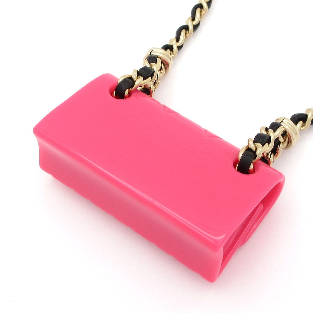 Chanel Necklace Leather Pink Gold Black Quilted Bag Motif — view 3
