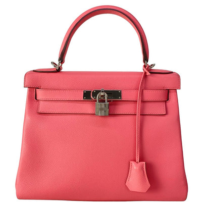 Hermes Handbag Kelly 28 Verso Roseute Terbatie Retourne Silver