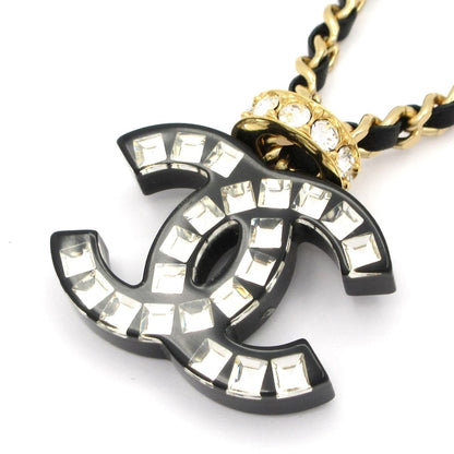 Chanel Choker CC Logo Leather Gold Black Clear Necklace