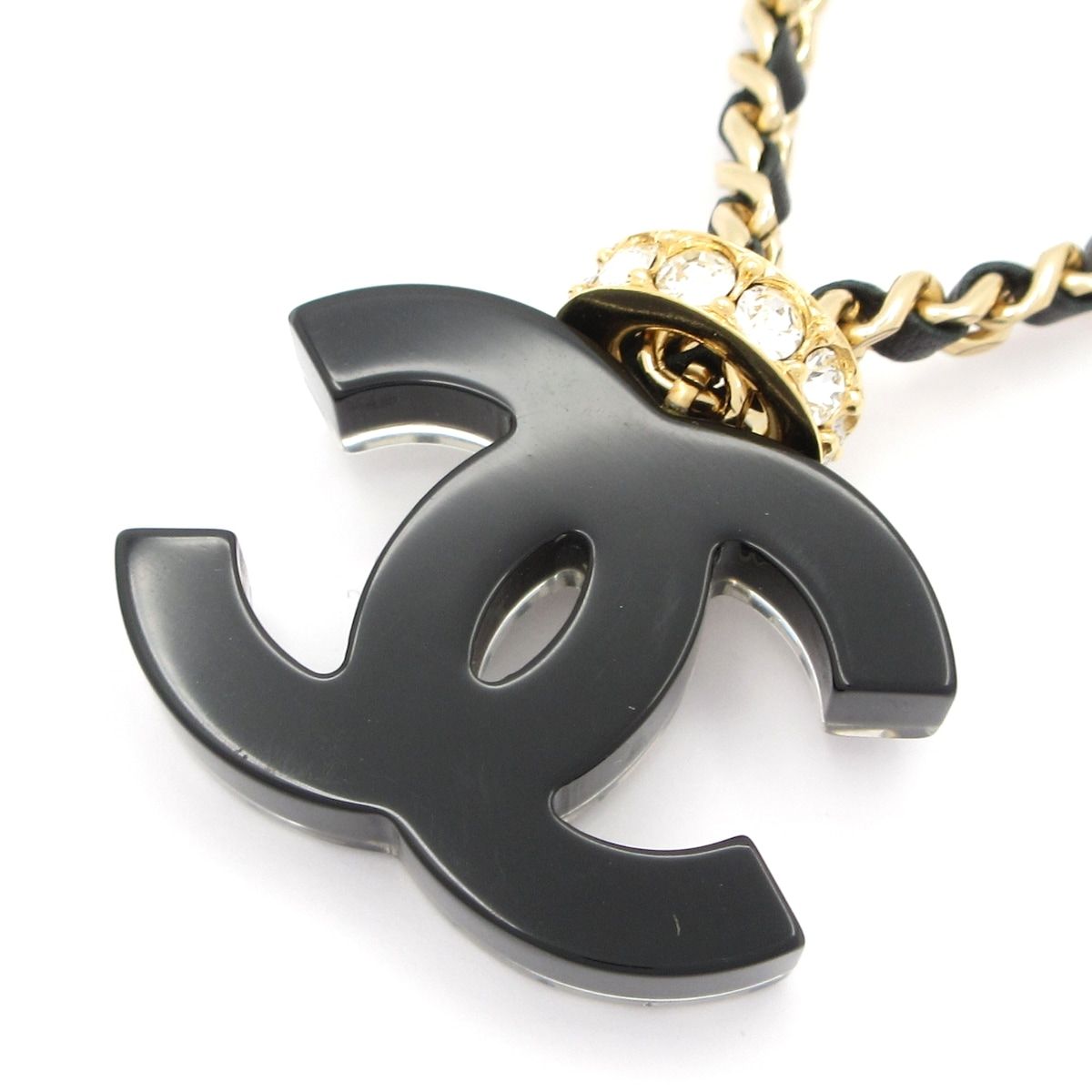 Chanel Choker CC Logo Leather Gold Black Clear Necklace — view 3