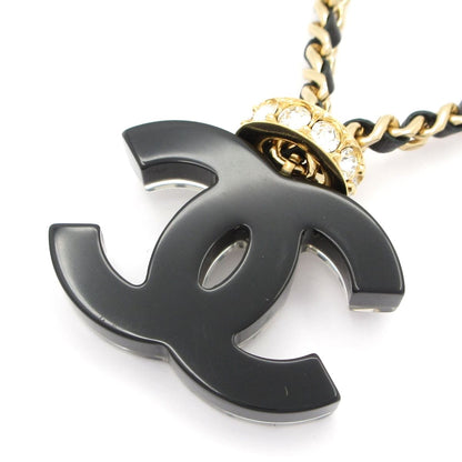 Chanel Choker CC Logo Leather Gold Black Clear Necklace — view 3