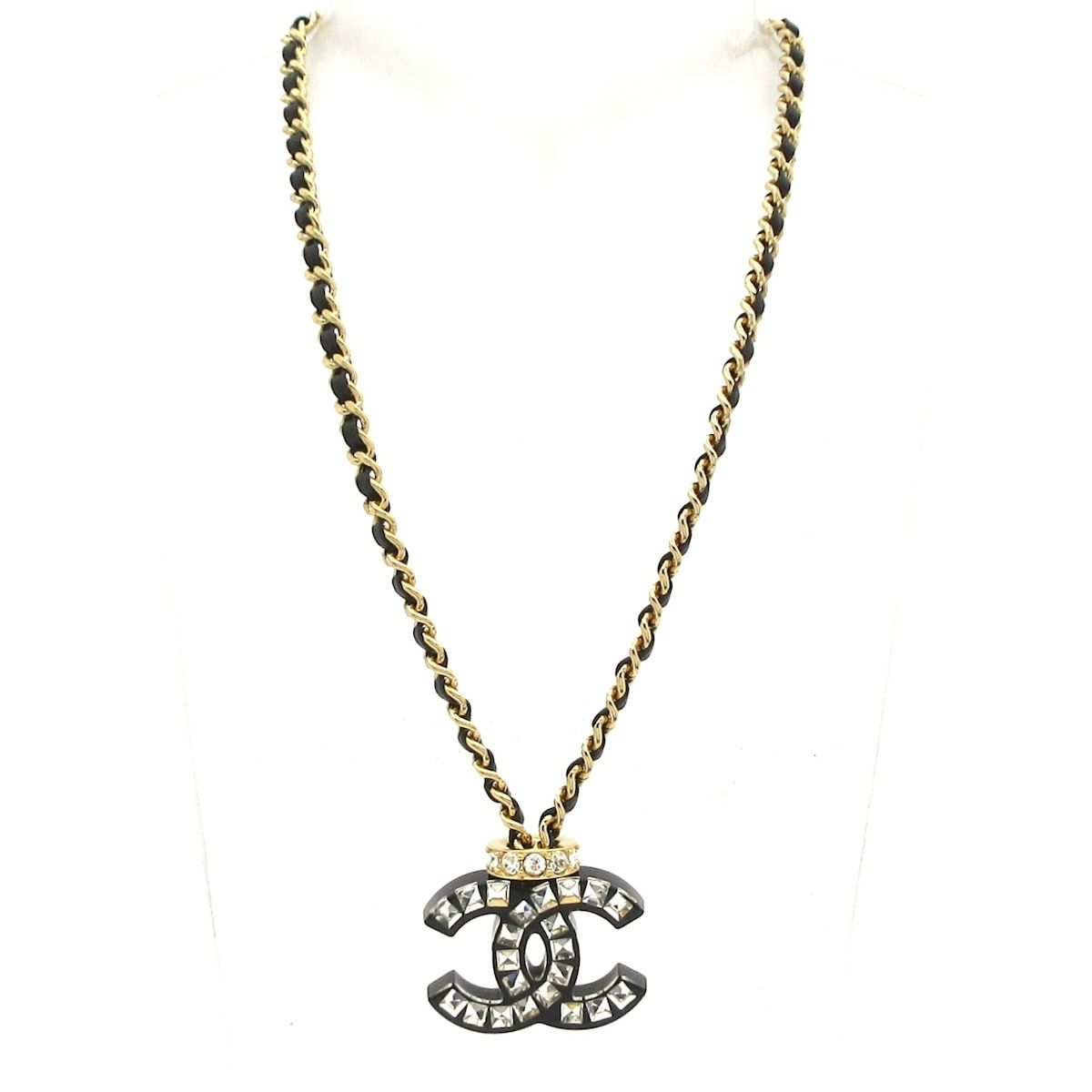 Chanel Choker CC Logo Leather Gold Black Clear Necklace — view 2