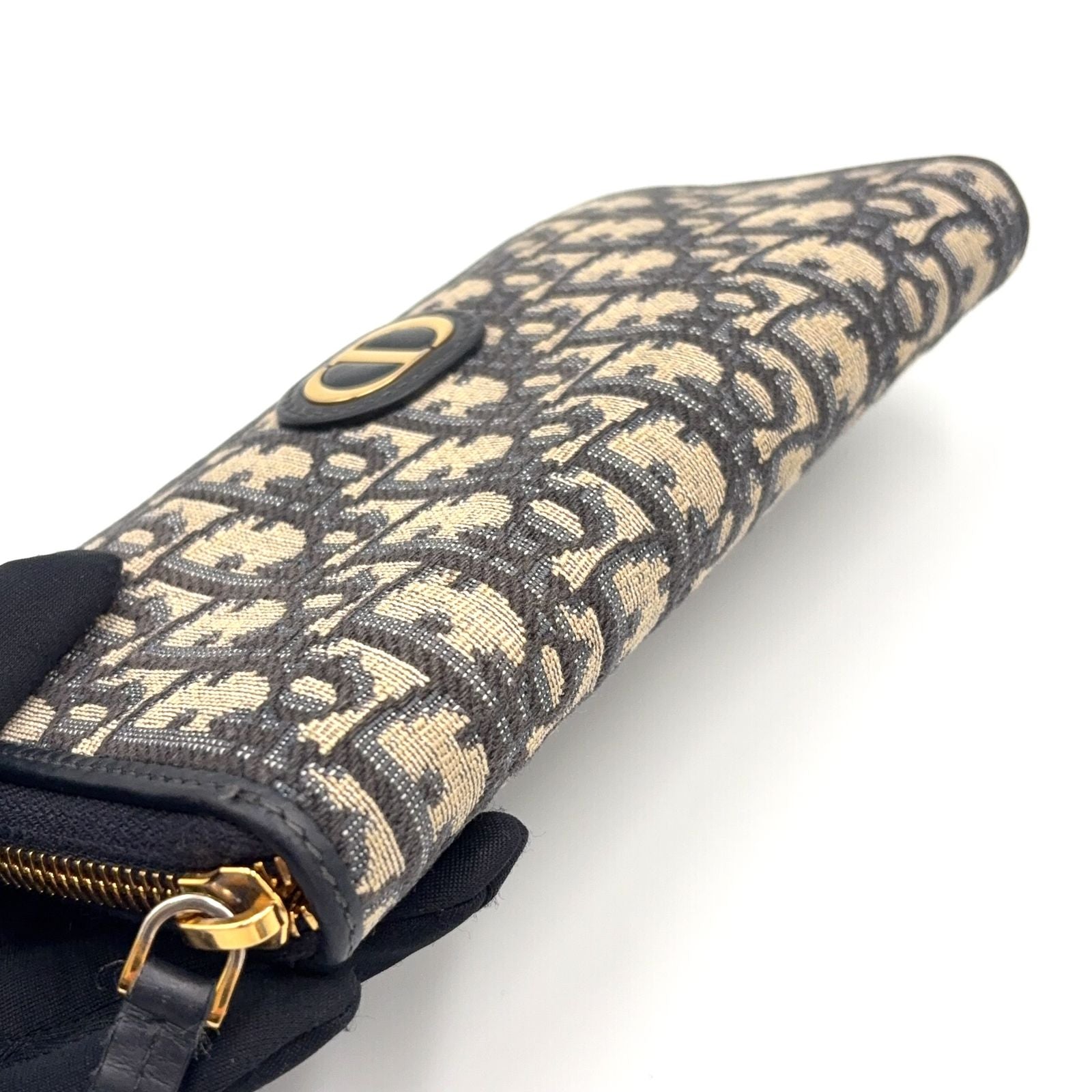 Dior 30 Montaigne Voyageur Wallet Leather Canvas Dark Navy Beige Gold — view 7