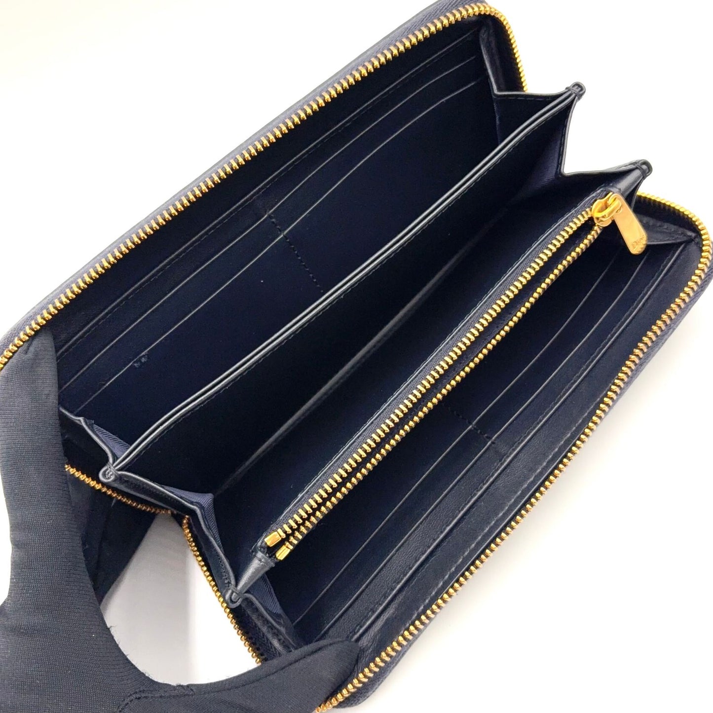 Dior 30 Montaigne Voyageur Wallet Leather Canvas Dark Navy Beige Gold — view 3