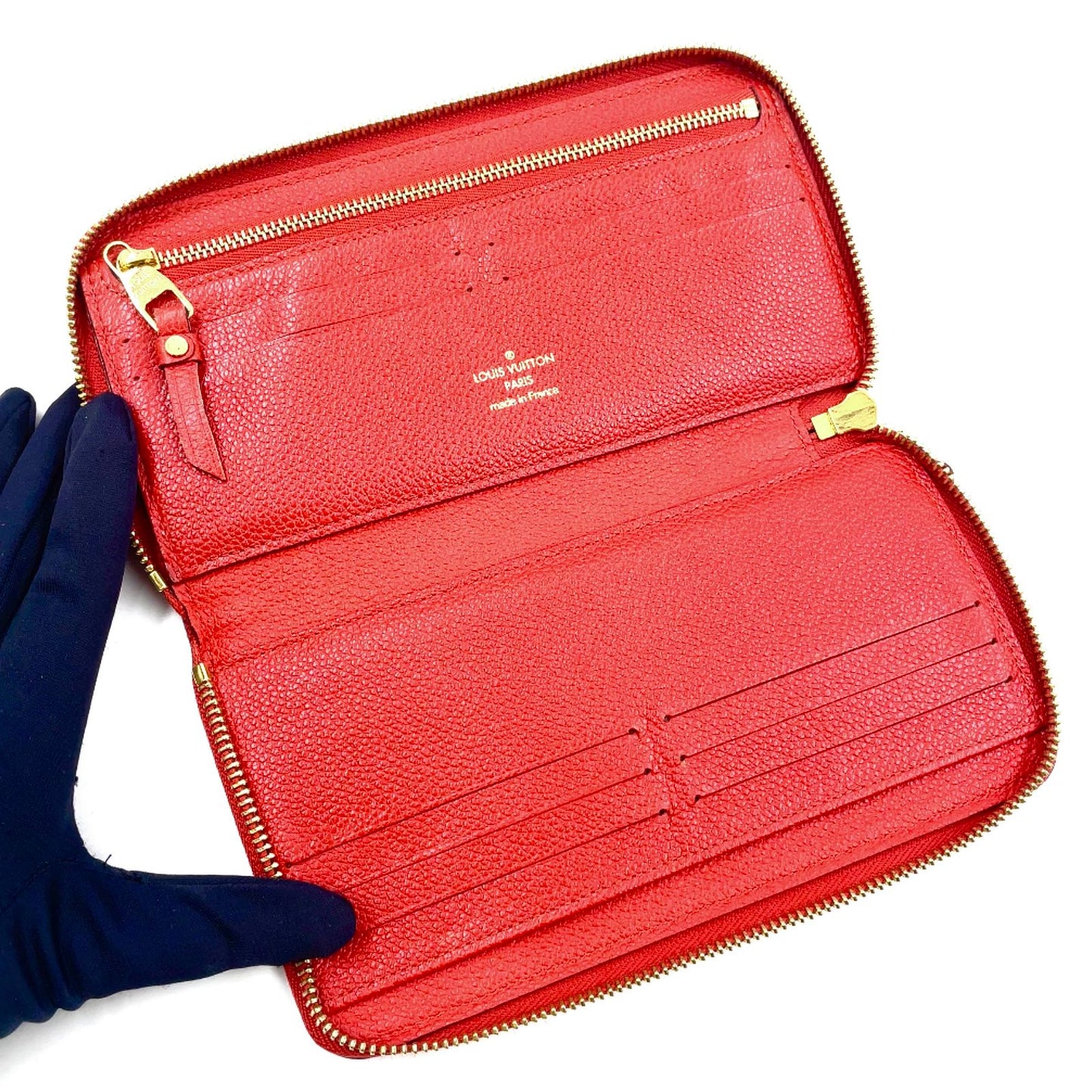 Louis Vuitton Zippy Wallet Monogram Empreinte Scarlet Leather Red Round Gold — view 3