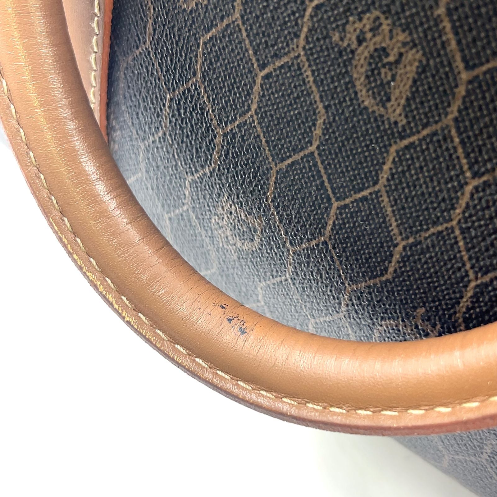 Dior Honeycomb Pattern Leather Brown Black Boston Bag Gold — view 7