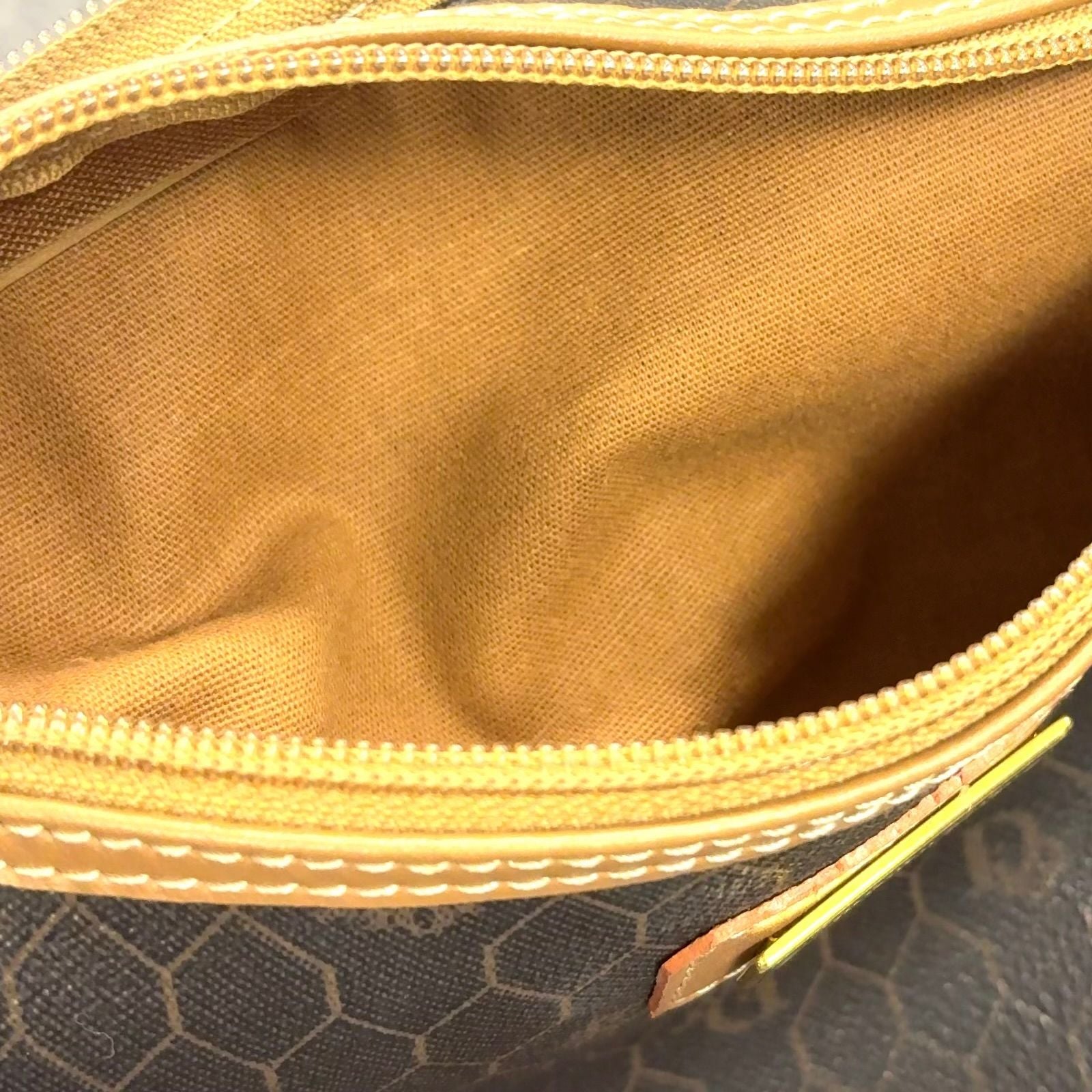 Dior Honeycomb Pattern Leather Brown Black Boston Bag Gold — view 5