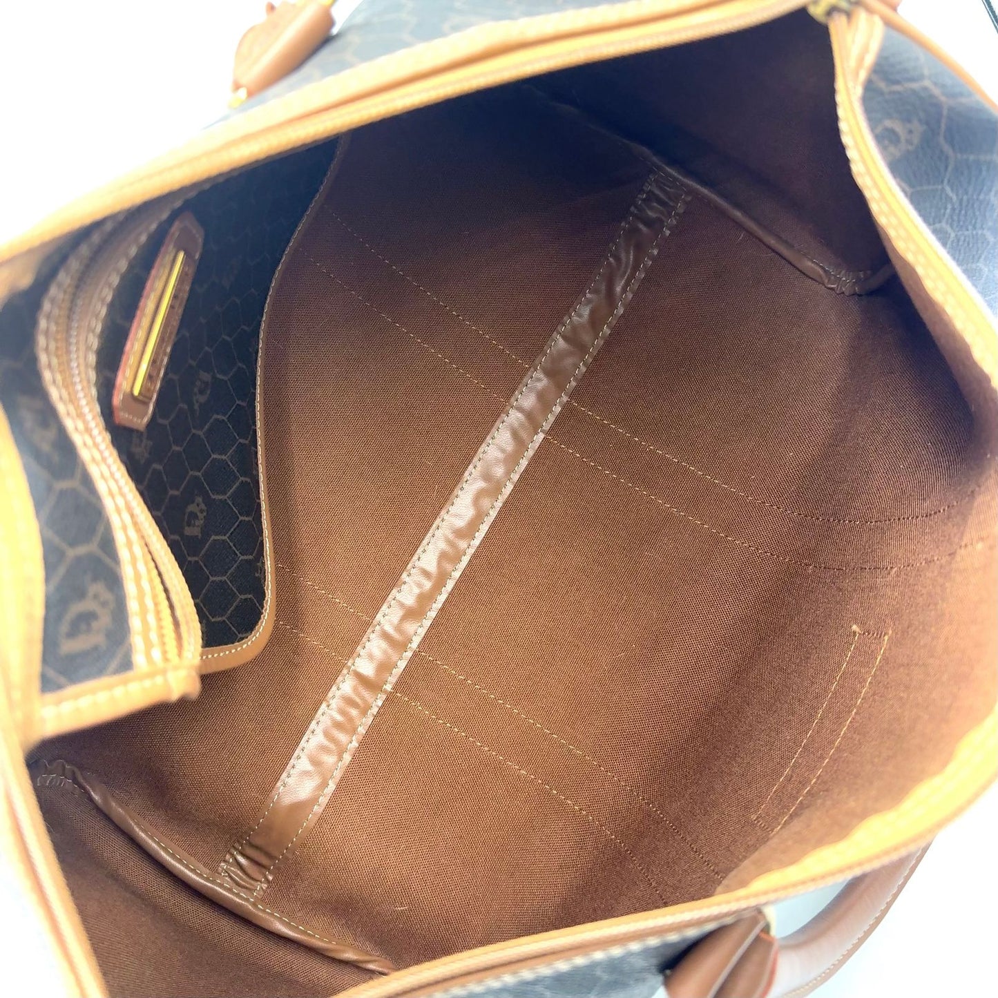 Dior Honeycomb Pattern Leather Brown Black Boston Bag Gold — view 3