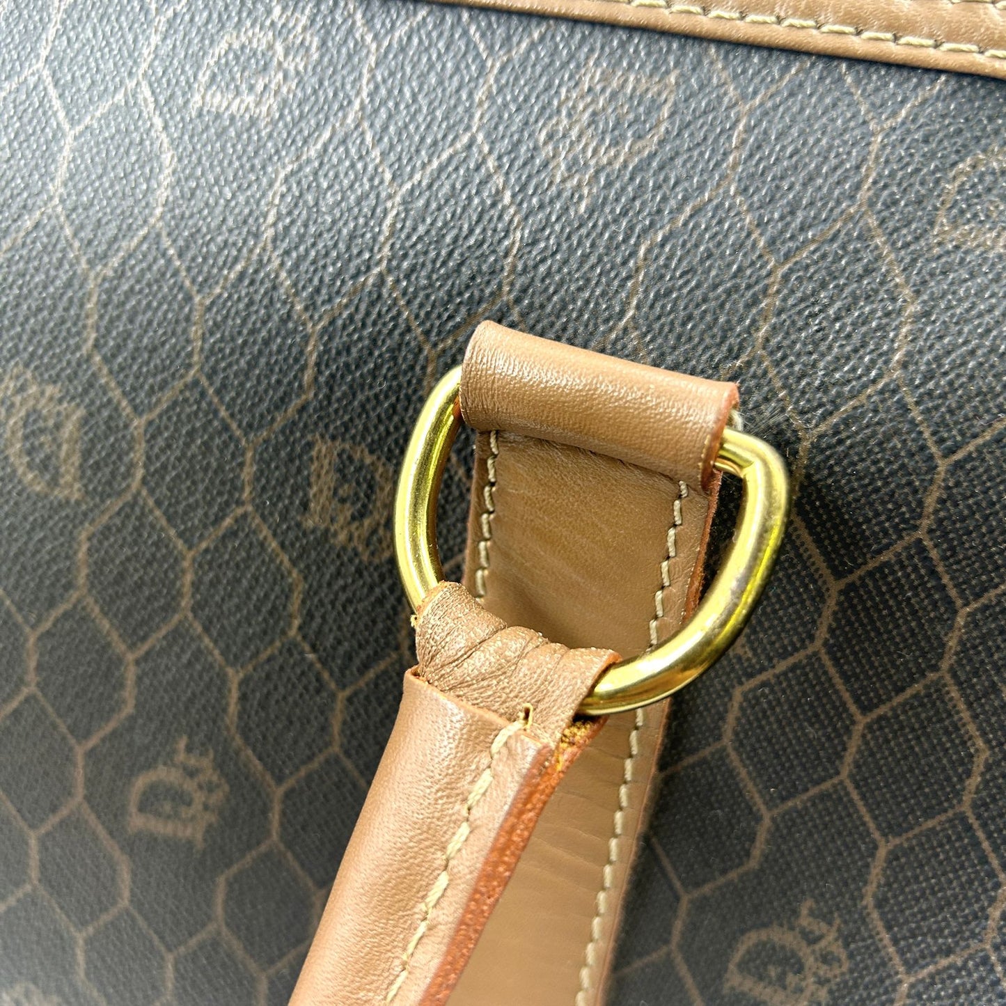 Dior Honeycomb Pattern Leather Brown Black Boston Bag Gold — view 8