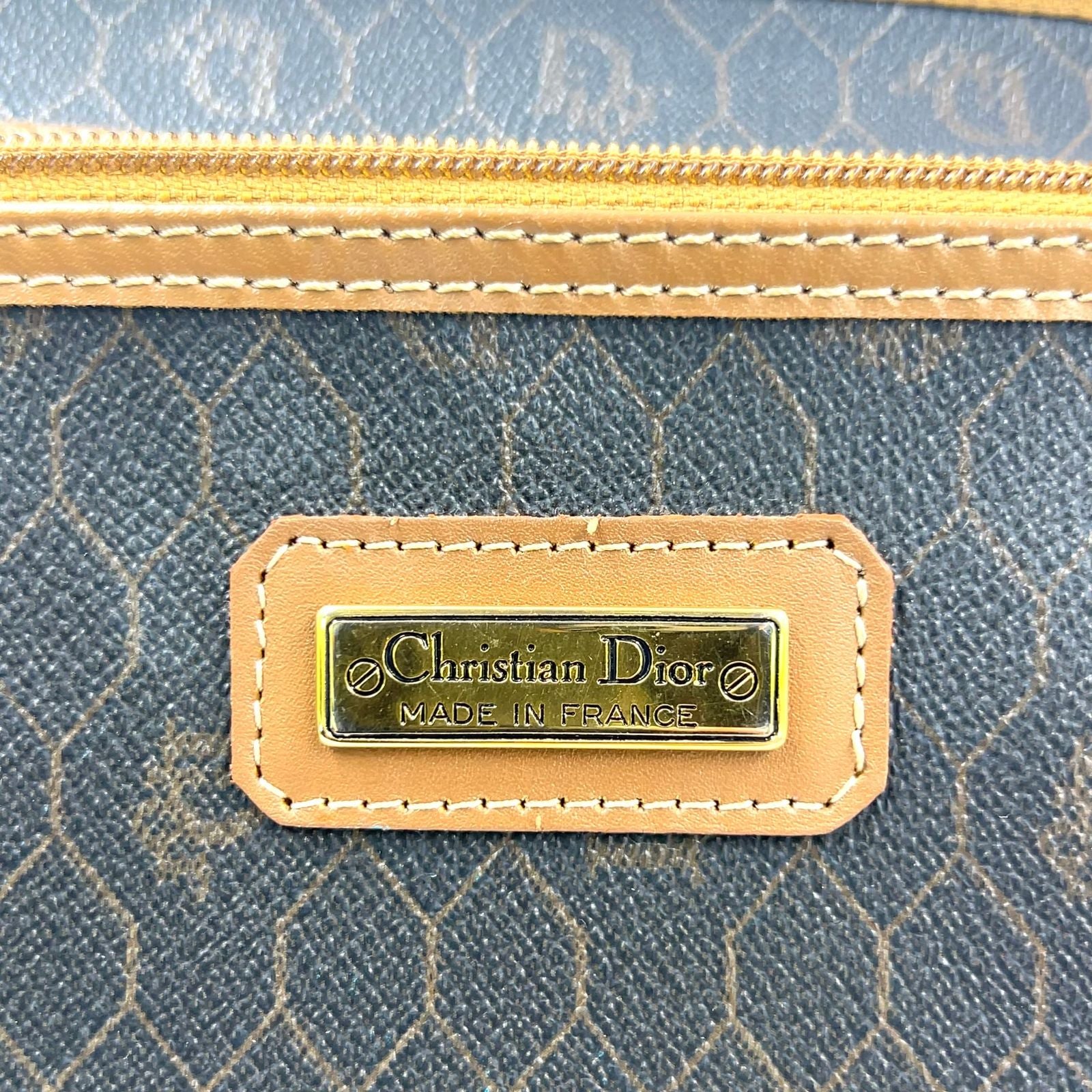 Dior Honeycomb Pattern Leather Brown Black Boston Bag Gold — view 4