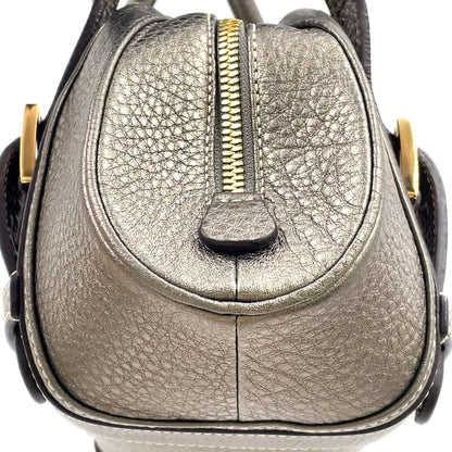 Loewe Senda Metallic Leather Brown Handbag Gold — view 6