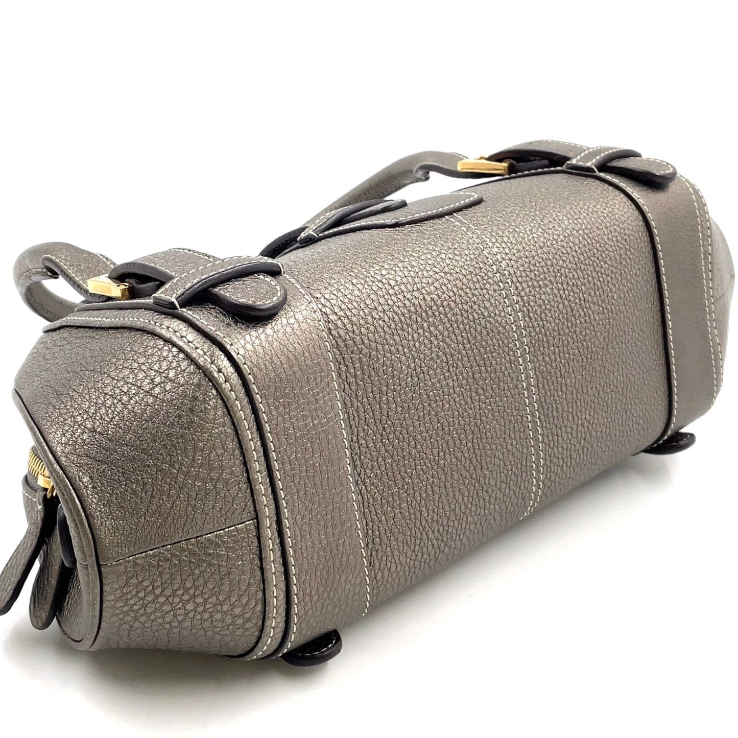 Loewe Senda Metallic Leather Brown Handbag Gold — view 5
