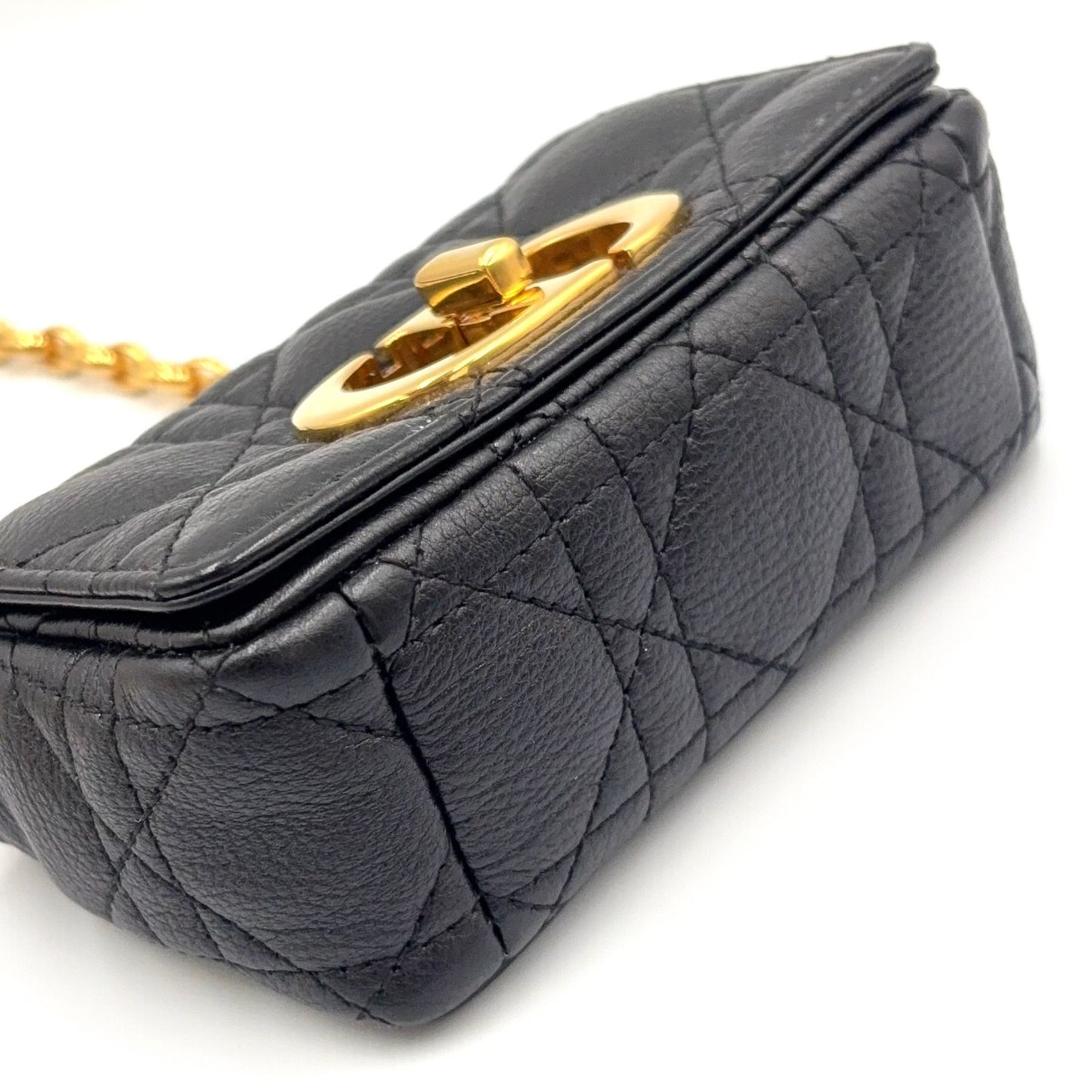 Dior Caro Micro Leather Black Shoulder Bag Gold — view 9