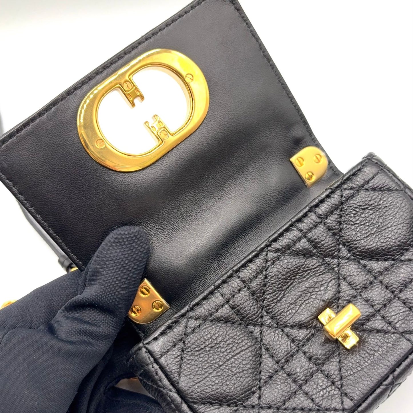 Dior Caro Micro Leather Black Shoulder Bag Gold — view 7