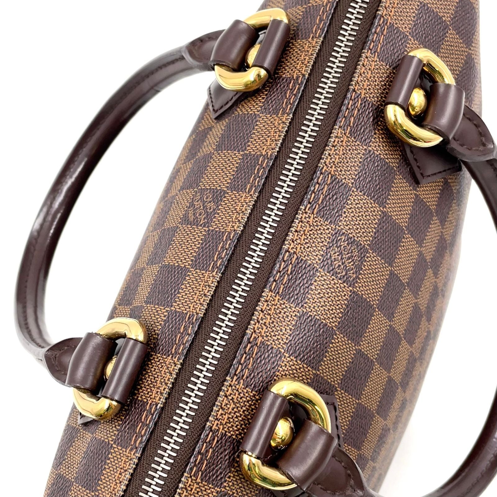 Louis Vuitton Saleya PM Damier Ebene Leather Brown Tote Gold — view 9