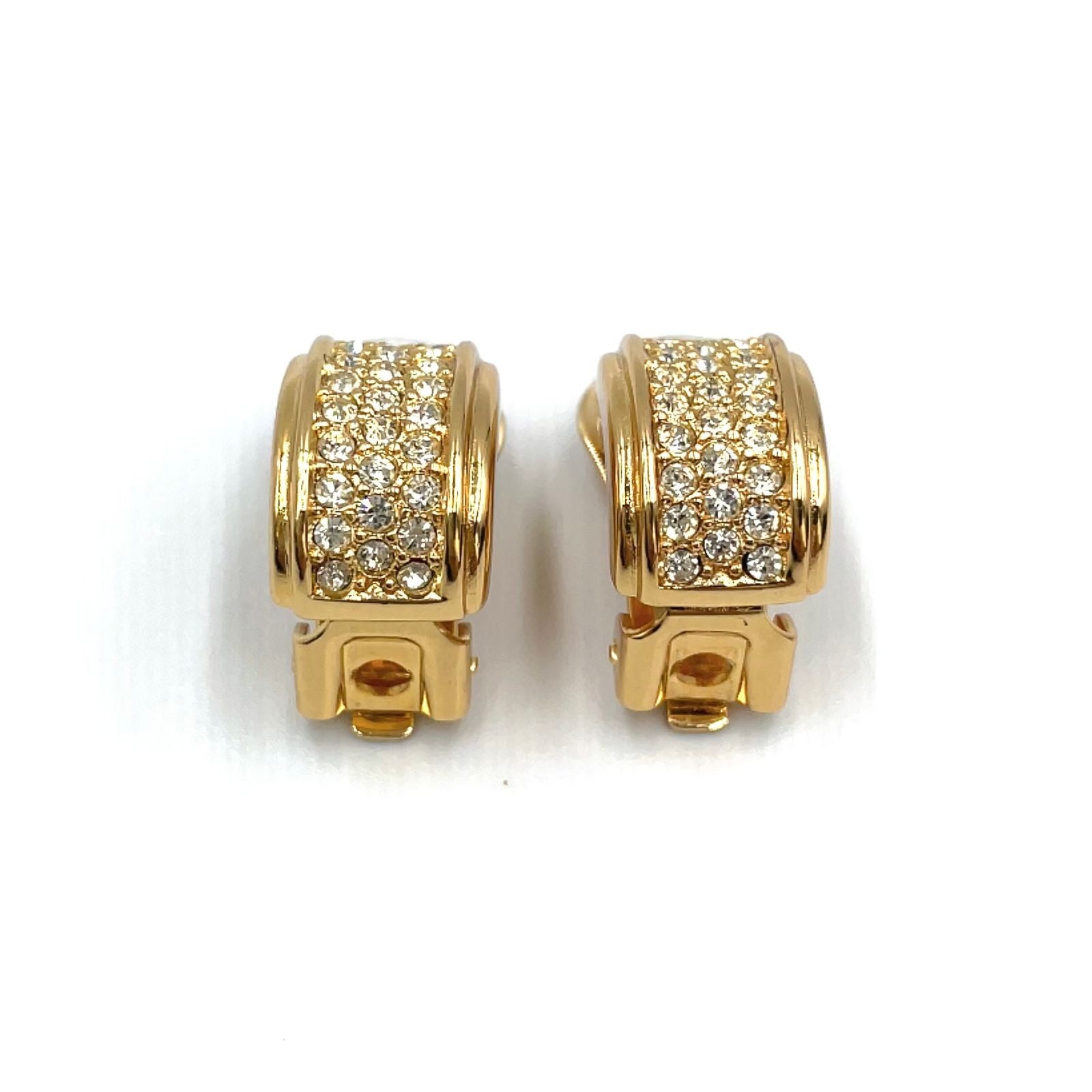 Dior Pave Rhinestone Half Hoop Color Stone Clear Gold Earrings — view 6