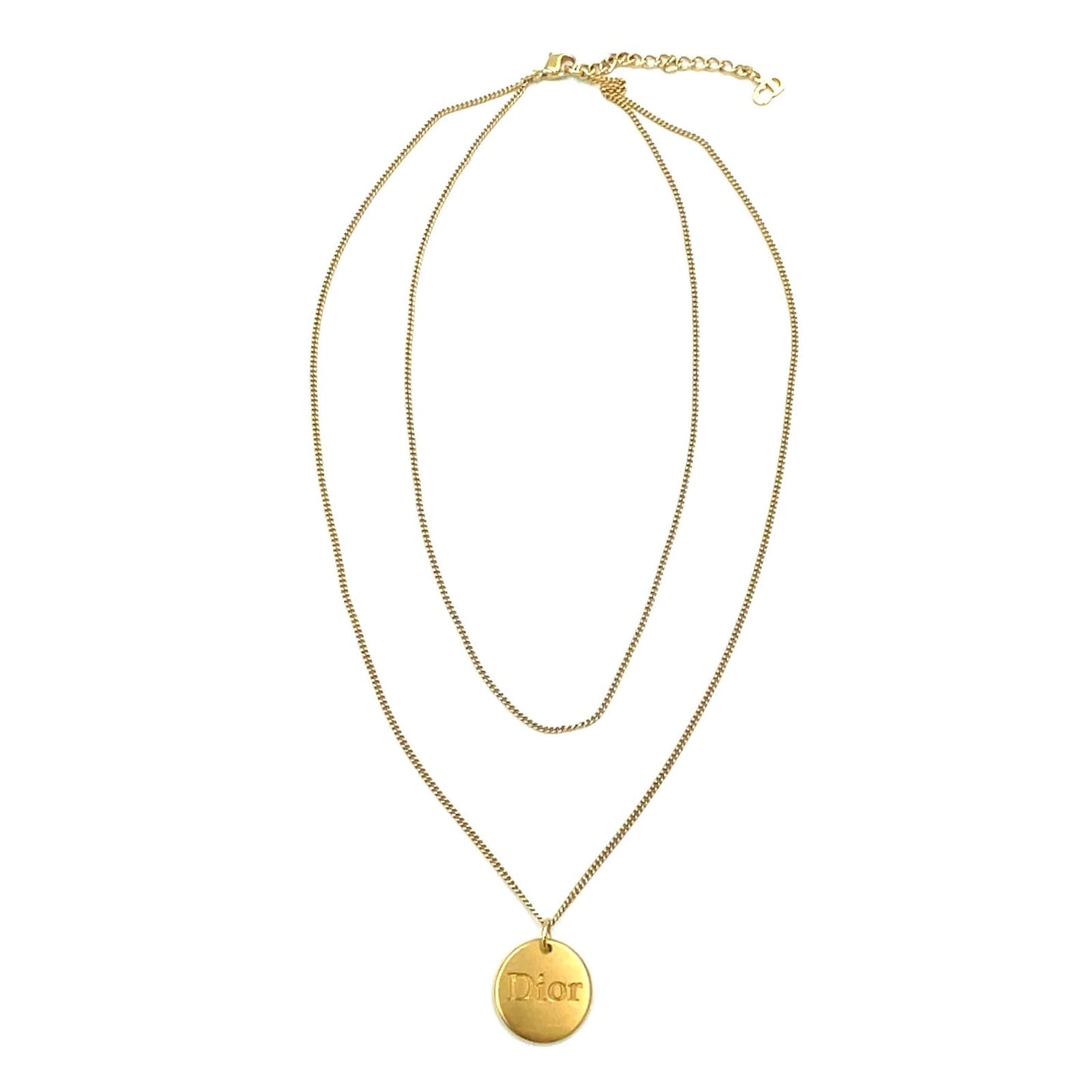 Dior Logo Plate Double Chain Gold Plated Necklace — view 3