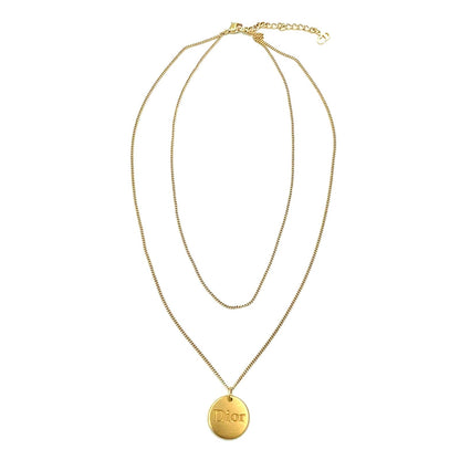 Dior Logo Plate Double Chain Gold Plated Necklace — view 3