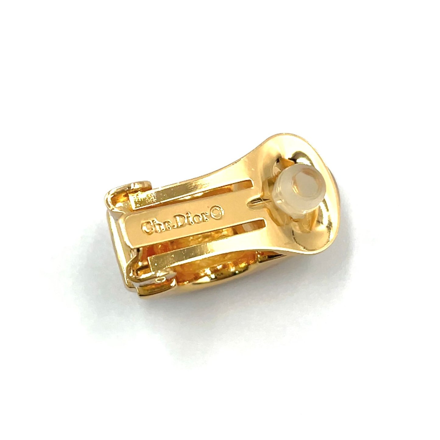Dior Pave Rhinestone Half Hoop Color Stone Clear Gold Earrings — view 3