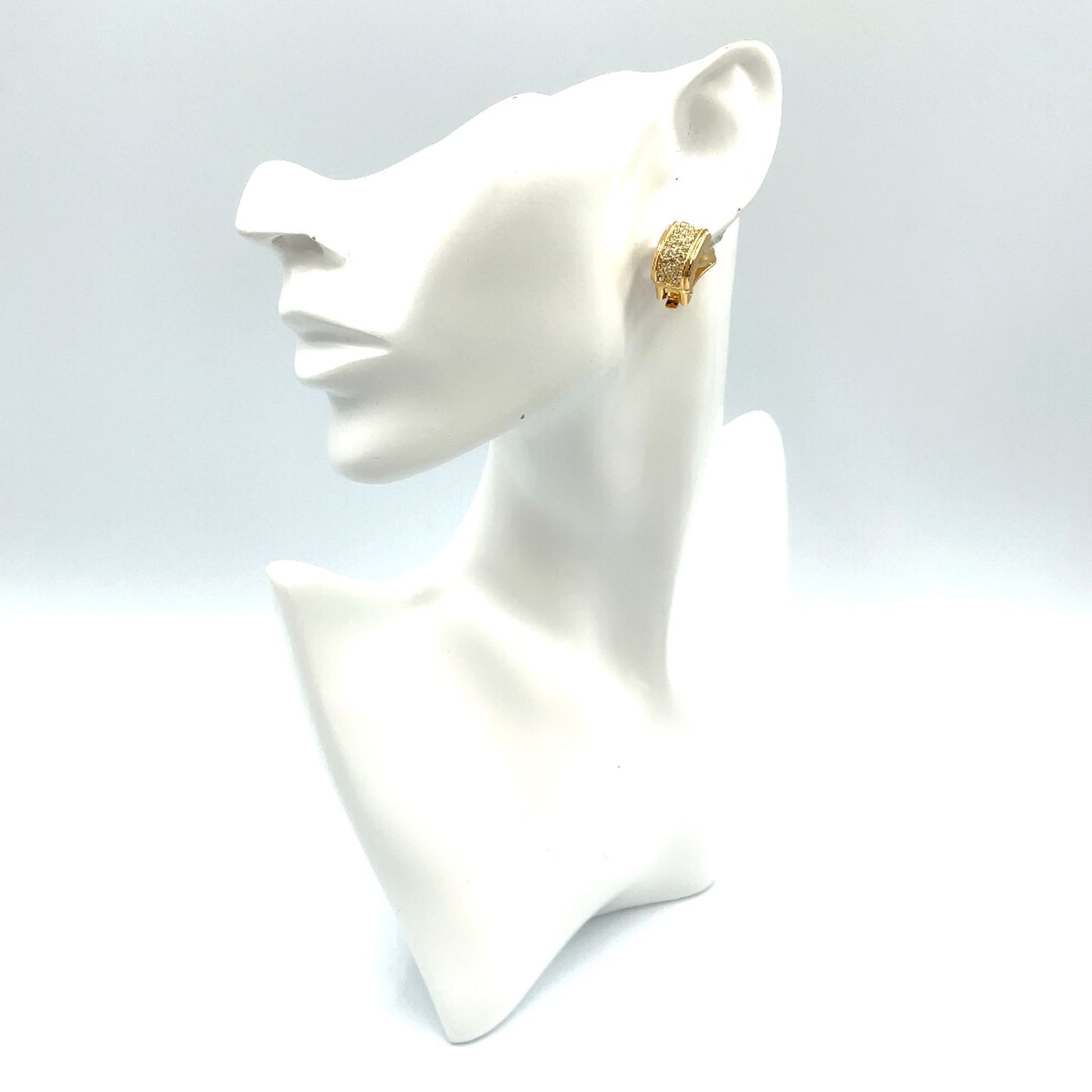 Dior Pave Rhinestone Half Hoop Color Stone Clear Gold Earrings — view 8