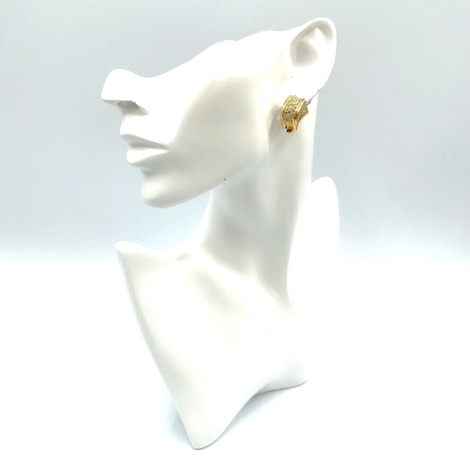 Dior Pave Rhinestone Half Hoop Color Stone Clear Gold Earrings — view 8