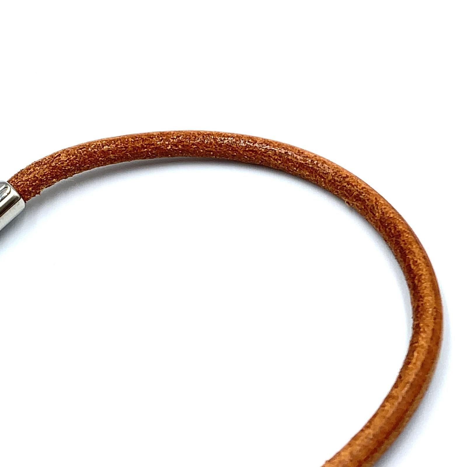 Hermes Jumbo Leather Metal Silver Light Brown Bracelet — view 7