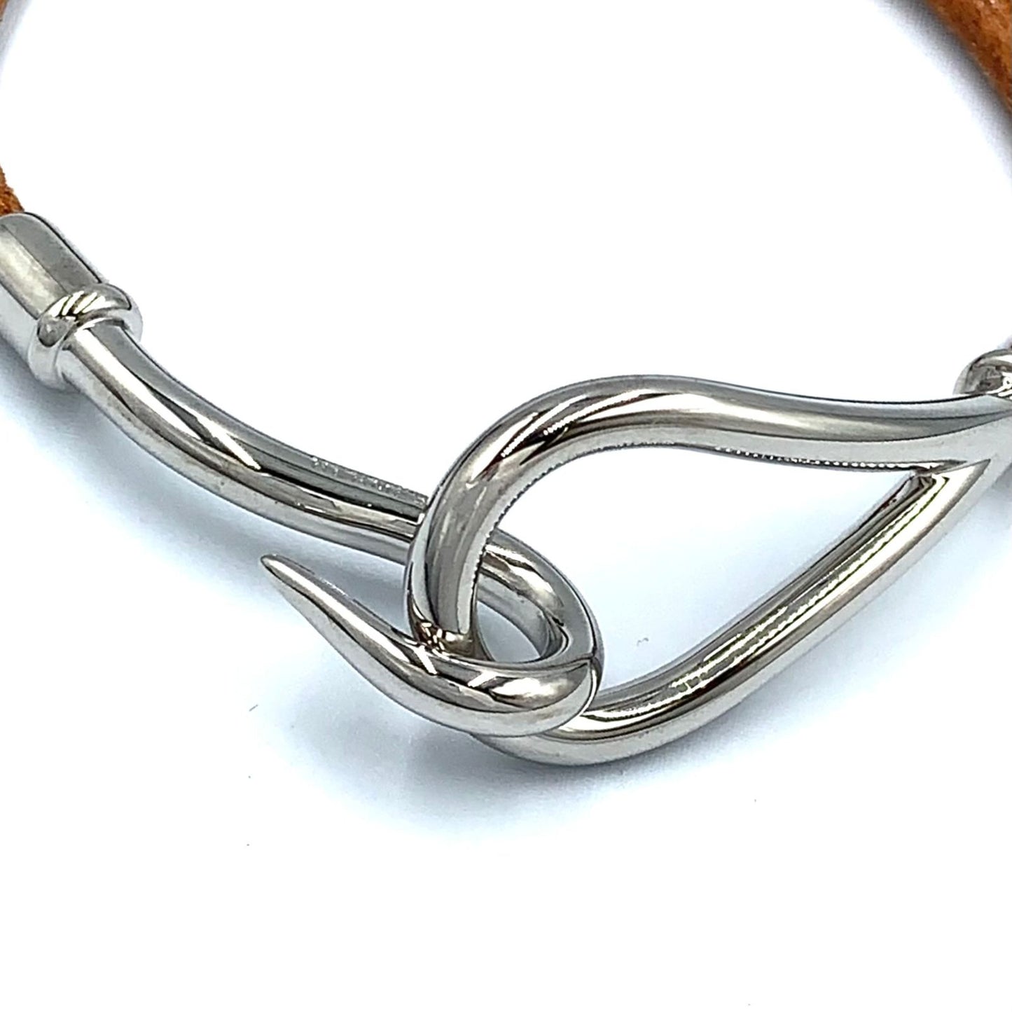 Hermes Jumbo Leather Metal Silver Light Brown Bracelet — view 5