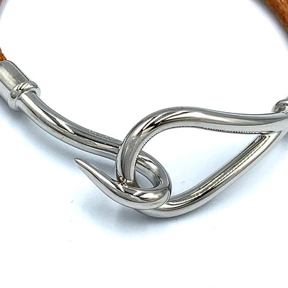 Hermes Jumbo Leather Metal Silver Light Brown Bracelet — view 5