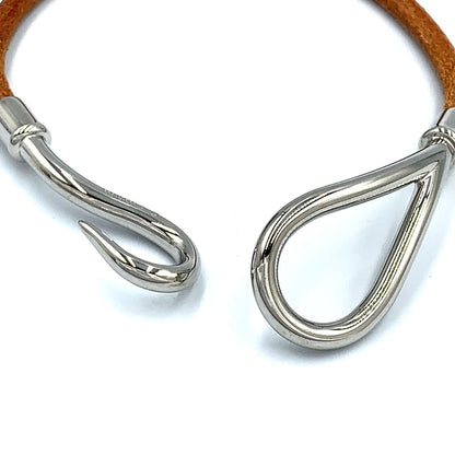 Hermes Jumbo Leather Metal Silver Light Brown Bracelet — view 6