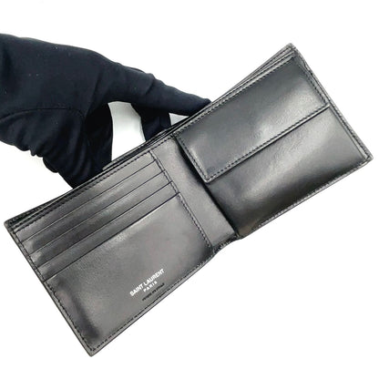 Saint Laurent Paris Tiny Cassandra Leather Black Bifold Wallet Silver — view 3