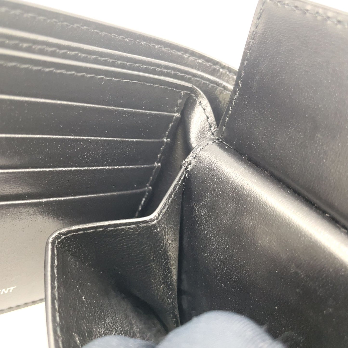 Saint Laurent Paris Tiny Cassandra Leather Black Bifold Wallet Silver — view 9