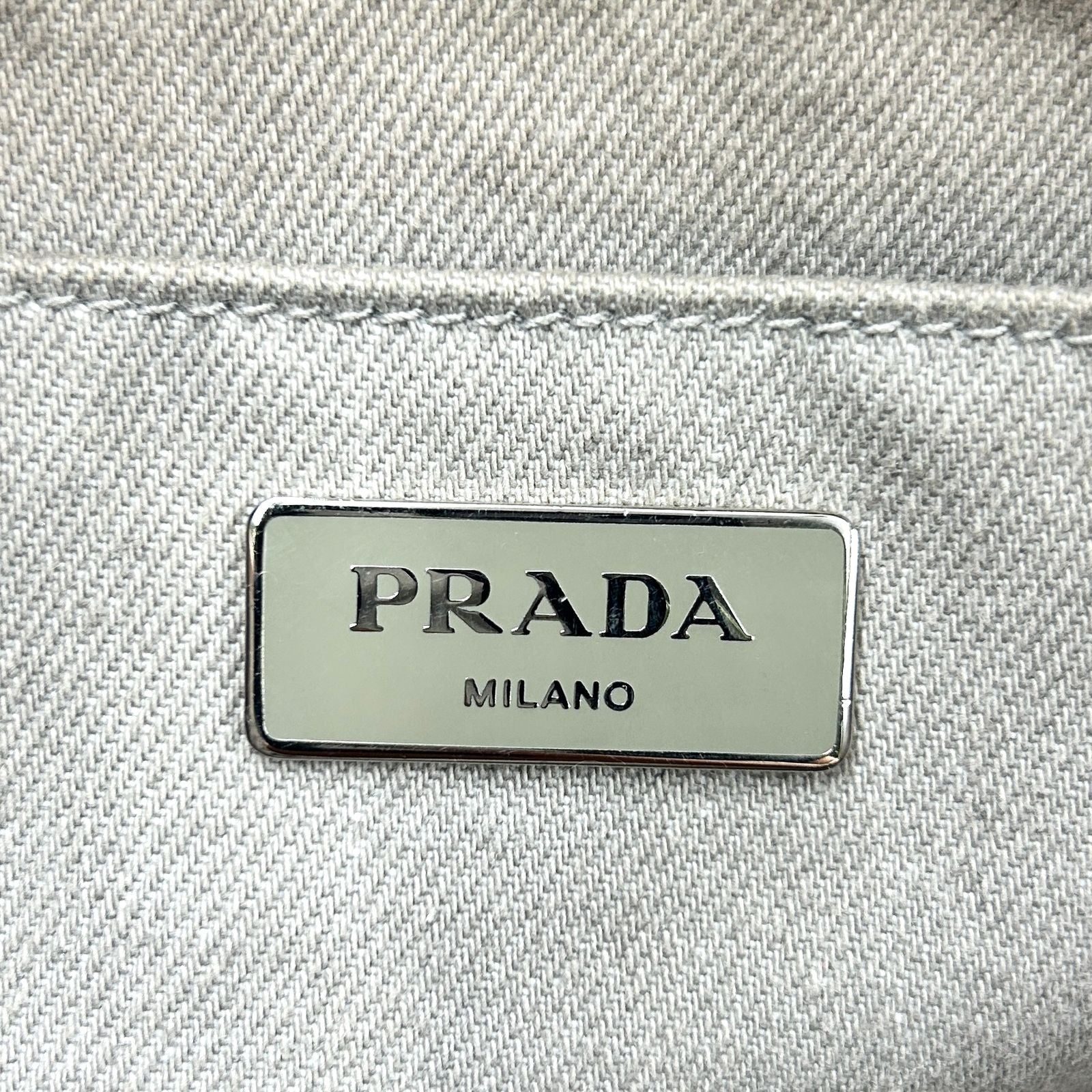 Prada Canapa Denim Canvas Light Gray Tote Silver — view 4