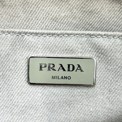 Prada Canapa Denim Canvas Light Gray Tote Silver — view 4