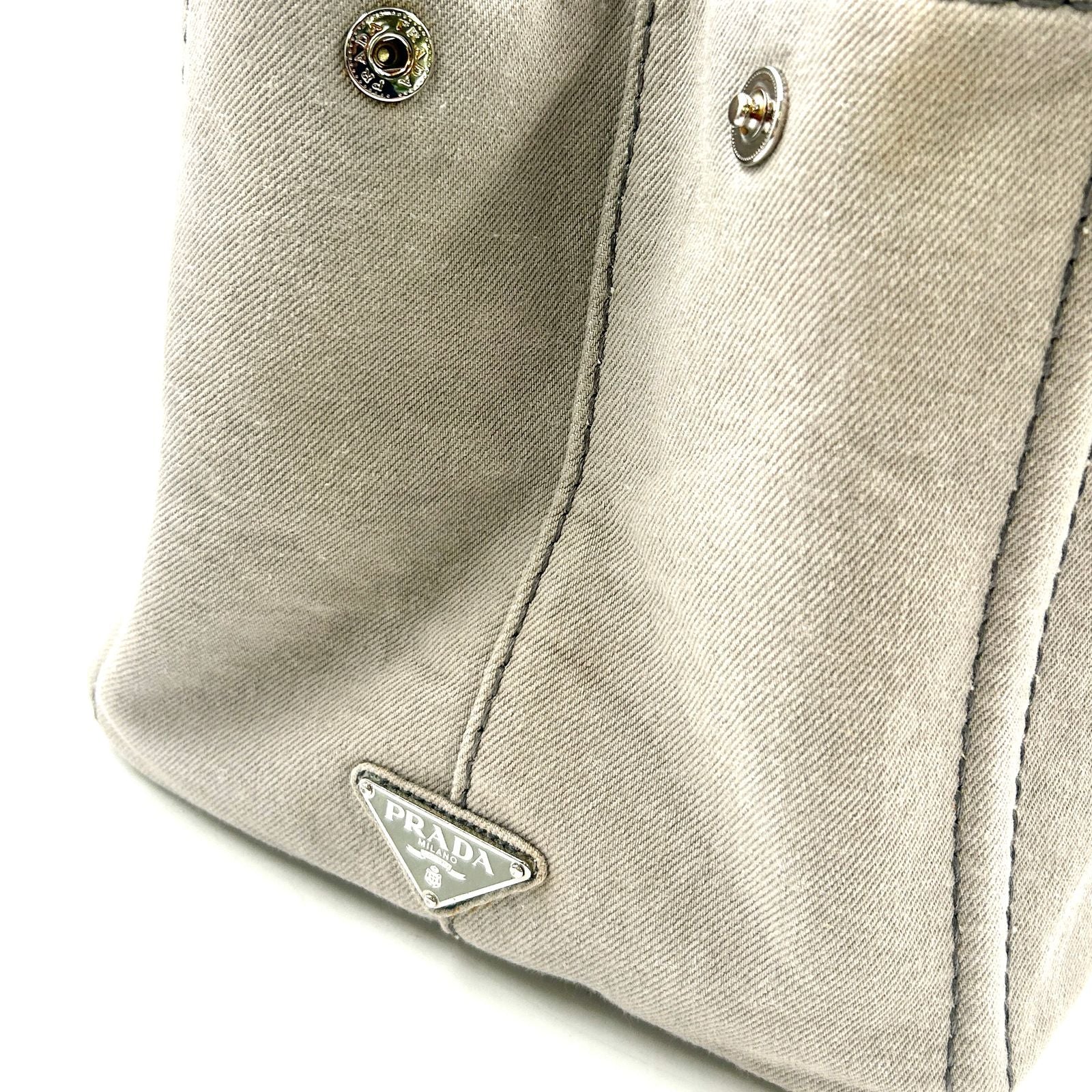 Prada Canapa Denim Canvas Light Gray Tote Silver — view 7