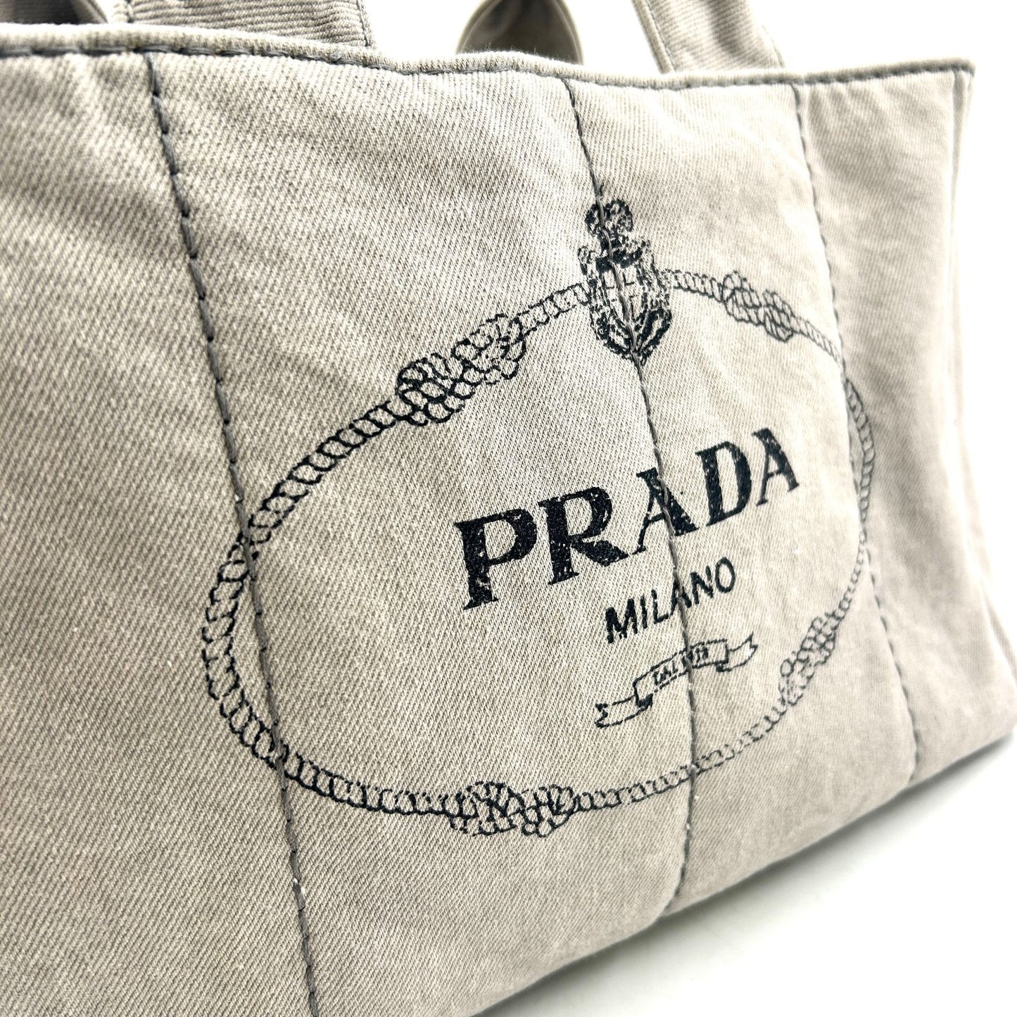 Prada Canapa Denim Canvas Light Gray Tote Silver — view 8