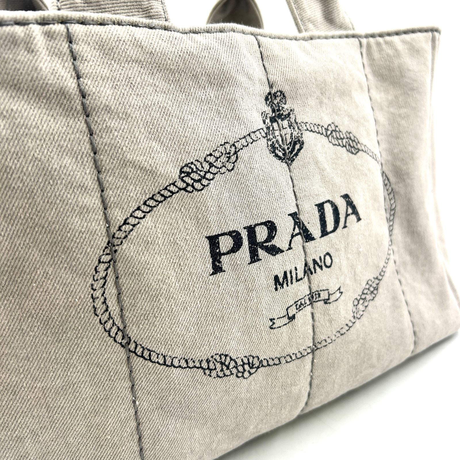 Prada Canapa Denim Canvas Light Gray Tote Silver — view 8