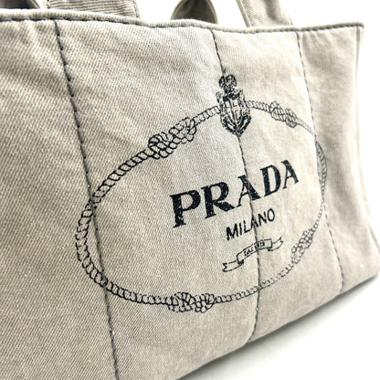 Prada Canapa Denim Canvas Light Gray Tote Silver — view 8
