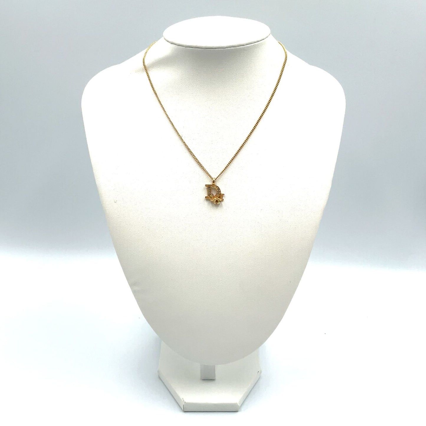 Dior Logo Rhinestone Color Stone Clear Gold Necklace — view 8