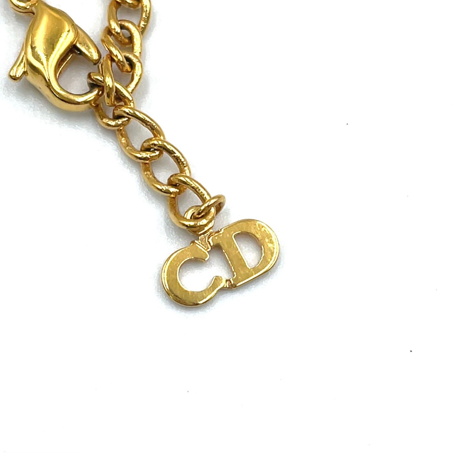 Dior Logo Rhinestone Color Stone Clear Gold Necklace — view 4