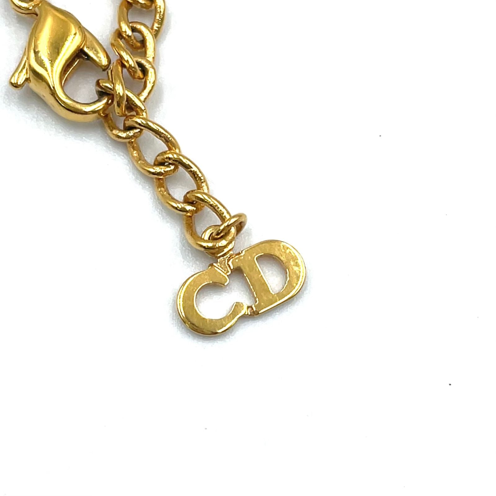 Dior Logo Rhinestone Color Stone Clear Gold Necklace — view 4